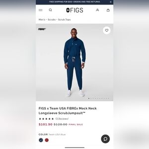 Figs x Team USA Men's Mockneck Srubs Jumpsuit Size L